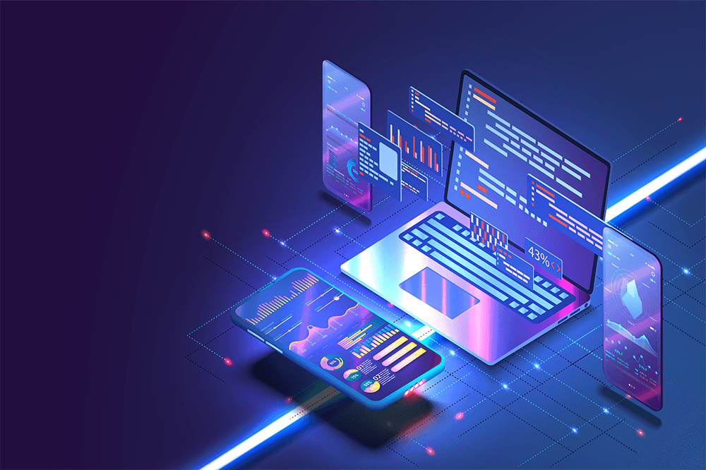 a visual of a smartphone and a laptop using software | HOA software