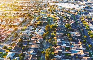 Aerial view of of a residential neighborhood