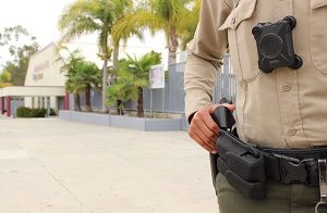 Police security officer protecting high school campus