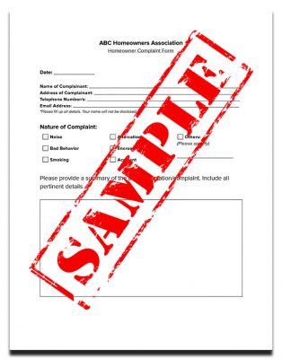 Homeowner Complaint Form Template
