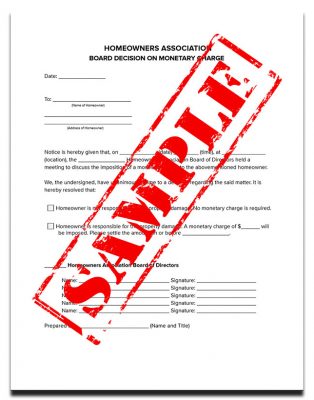 Imposition of Monetary Charge Template